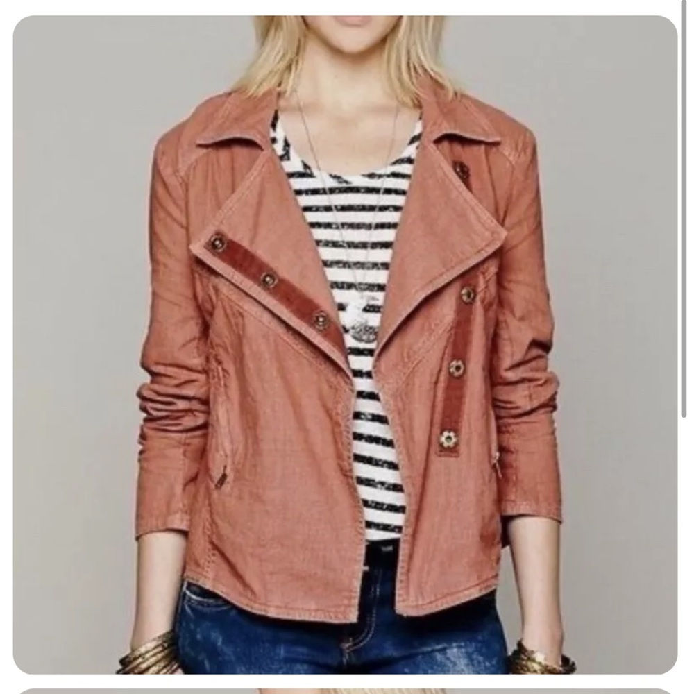 Free People Rosewood Linen Moto Jacket- Dusty Rose